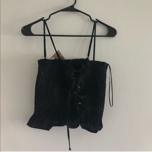 NWT black lace up smocked tank top! 🖤